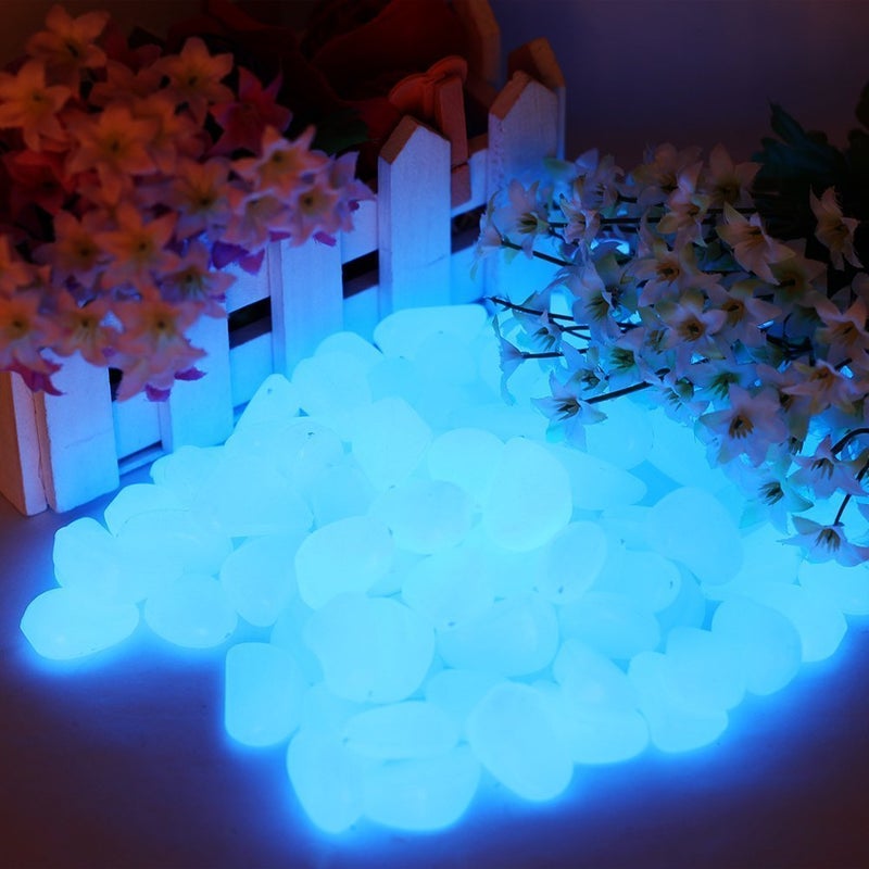 chic style 340pcs Glow in The Dark Garden Pebbles, Gardening Luminous Glow Stones Outdoor Decor Glowing Water Fish Tank Gravel (Blue) - Image 1
